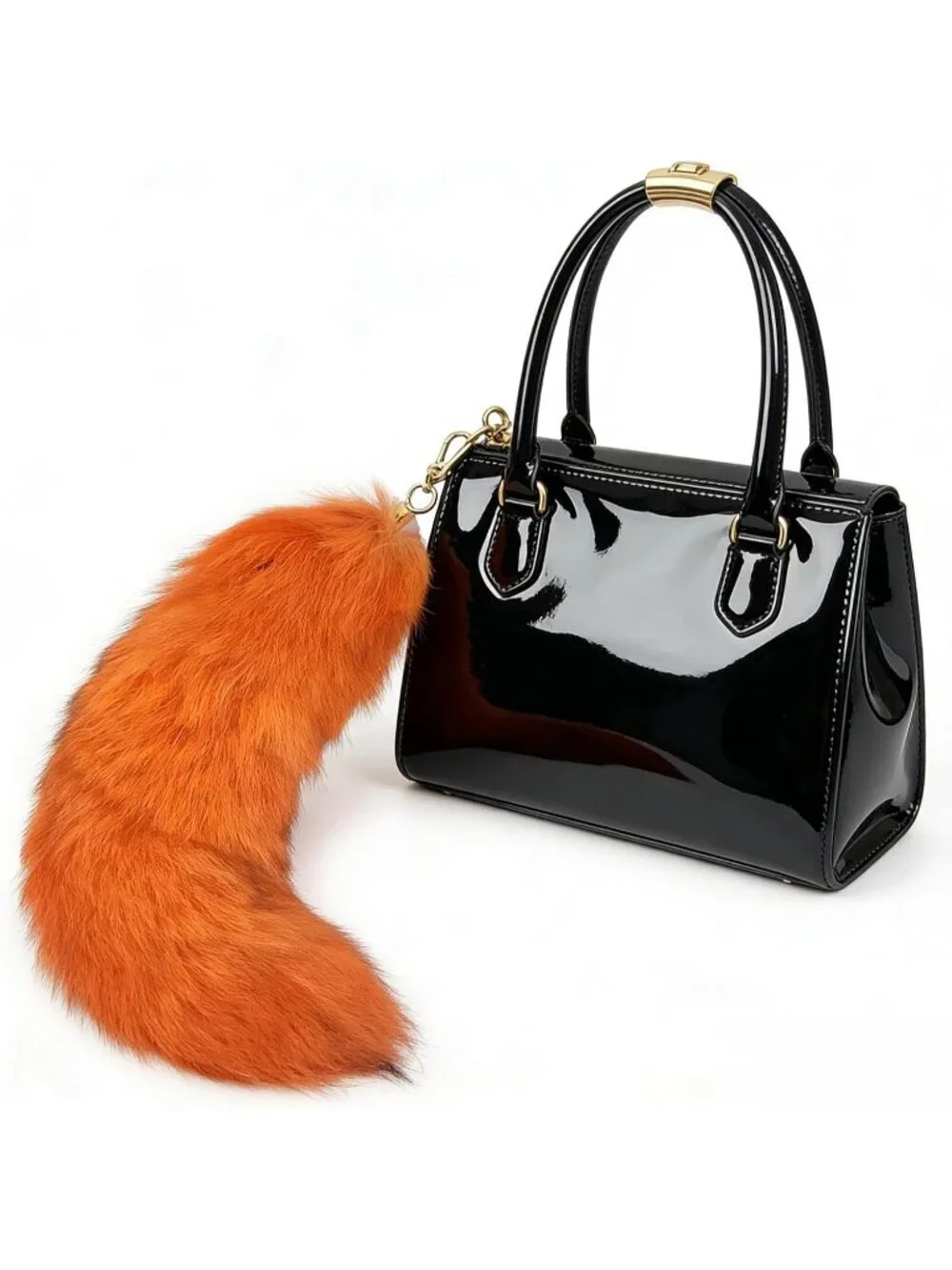 Women's Orange Fluffy Fox Tail Cosplay Keychain Birthday Party Costume Handbag